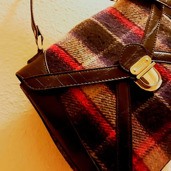 Relic By Fossil Purple Pink Plaid Shoulder & Hand Bag NWOT - Picture 7 of 16